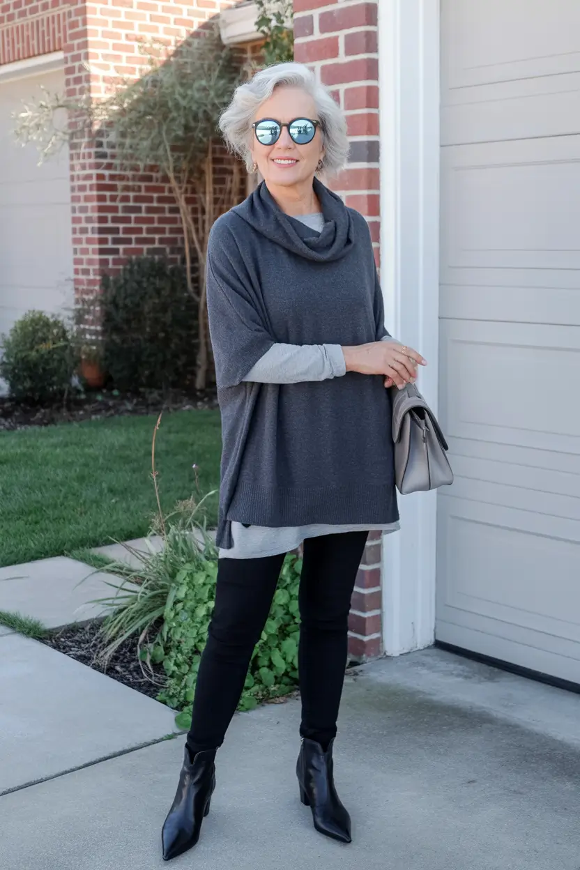 Stylish for Women Over 60 Winter Outfit 2025-2026 Charcoal Layers for Minimalist Style