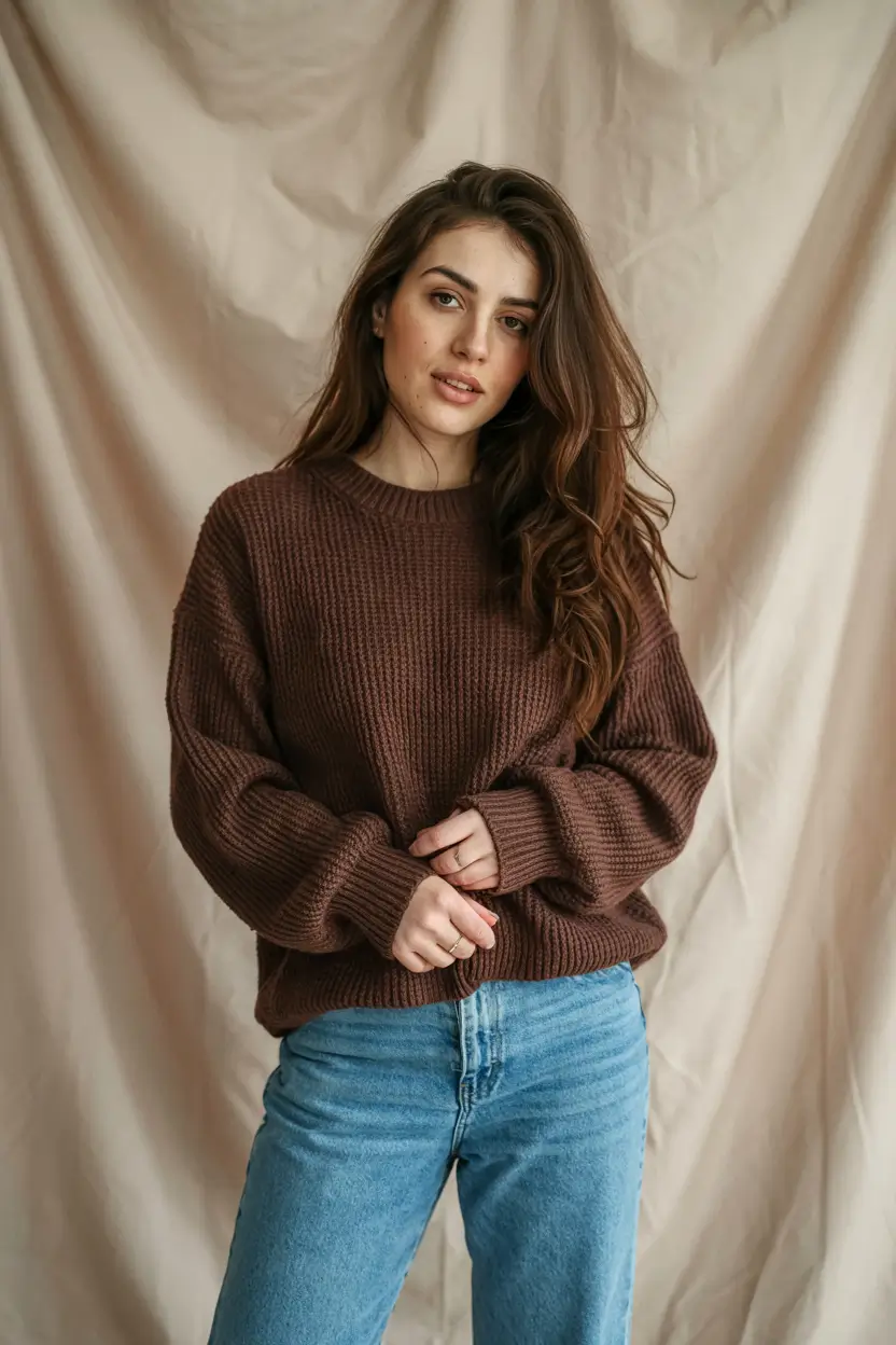 Trendy Outfit for Winter 2025 / 2026 Cozy Brown Knit with Denim