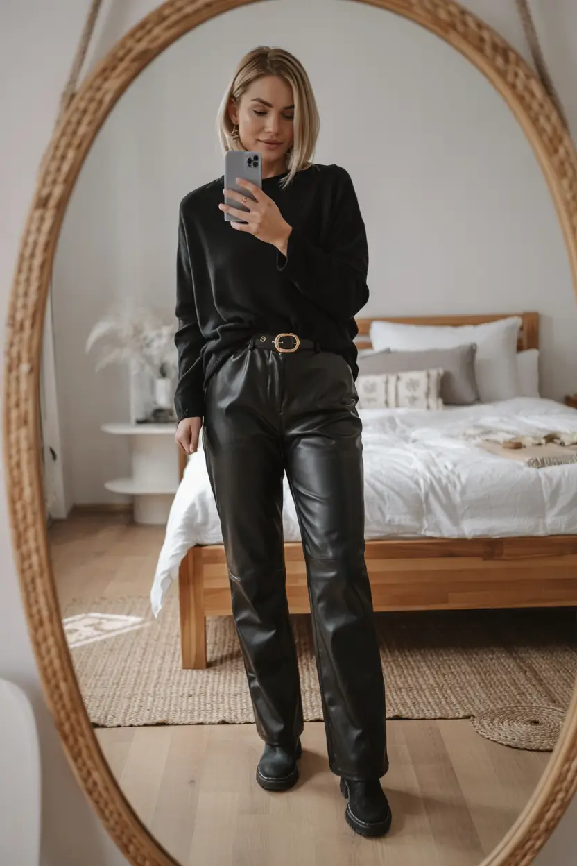Trendy Outfit for Winter 2025 / 2026 All-Black Leather Power Look