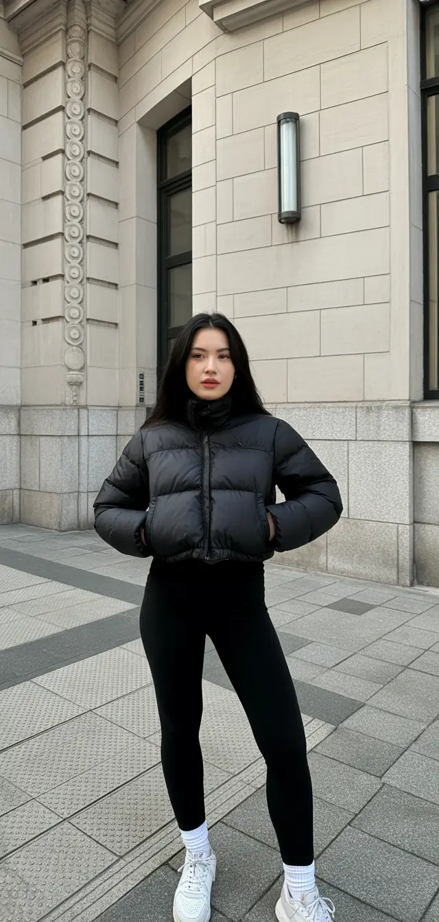Trendy Winter 2025 - 2026 Puffer Jacket Outfit Sporty Black Simplicity
