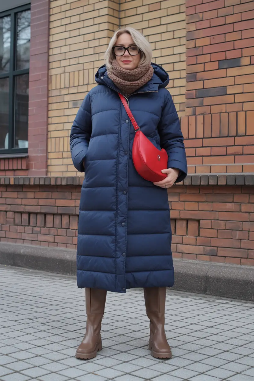 Trendy Winter 2025 - 2026 Puffer Jacket Outfit Classic Navy Winter Elegance