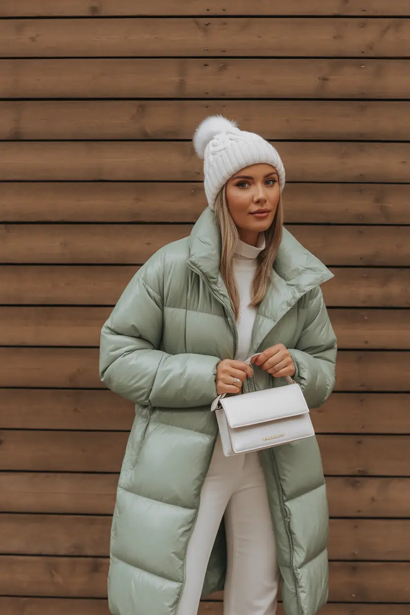 Trendy Winter 2025 - 2026 Puffer Jacket Outfit Mint Green Minimalist Moment