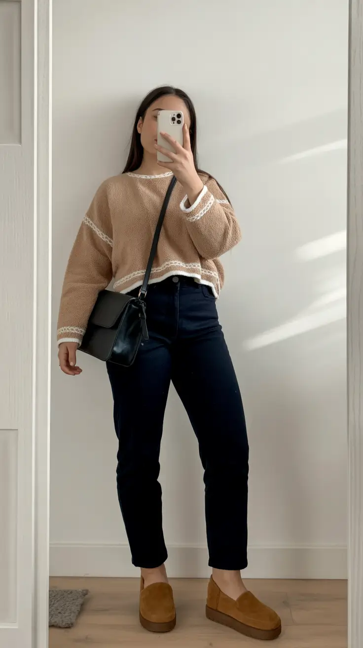 uggs outfit for winter 2025 / 2026 Casual Sweater with Straight Jeans and Slip-On UGGs