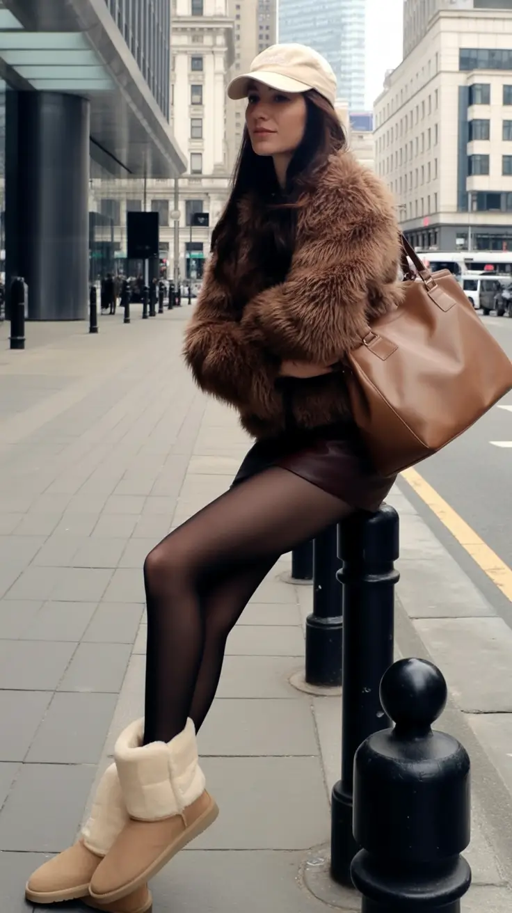 uggs outfit for winter 2025 / 2026 City Chic with Faux Fur and Mini Skirt