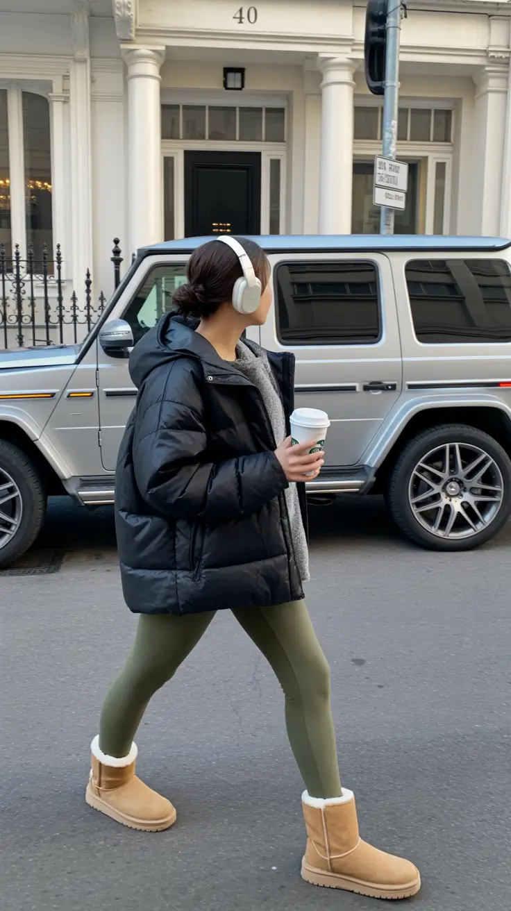 uggs outfit for winter 2025 / 2026 Puffer Jacket and Leggings Combo