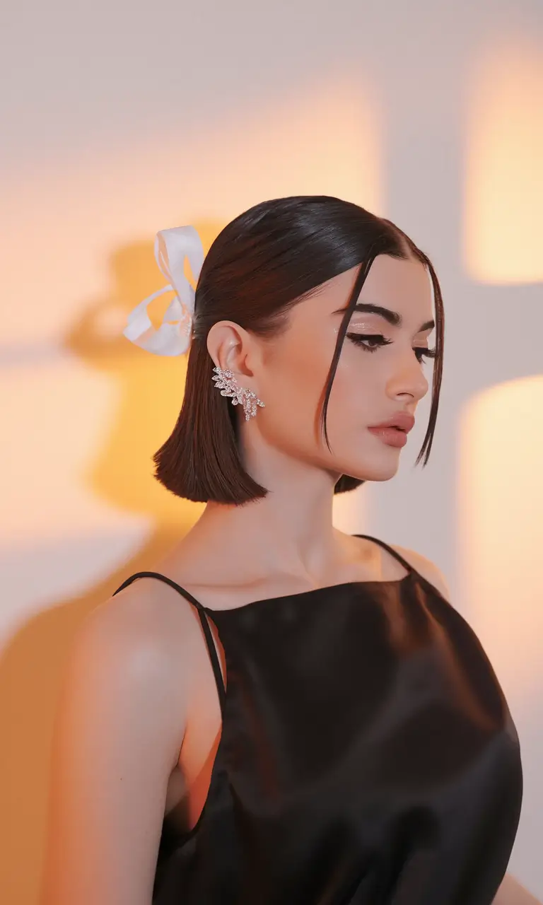 Winter 2025-2026 Formal Hairstyle Inspiration Sleek Bob with Ribbon Detail