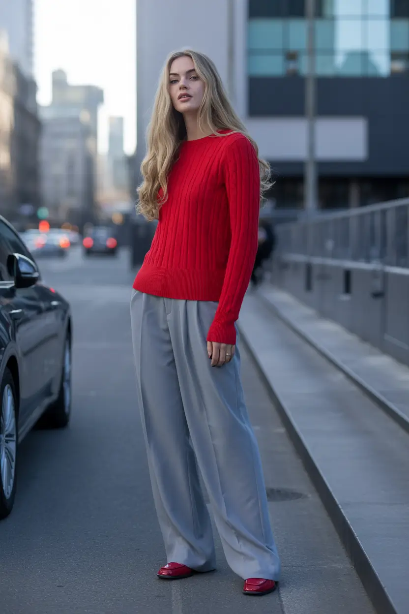 Winter business casual Work Outfits 2025 - 2026 Style Guide Bold Simplicity in Red and Gray