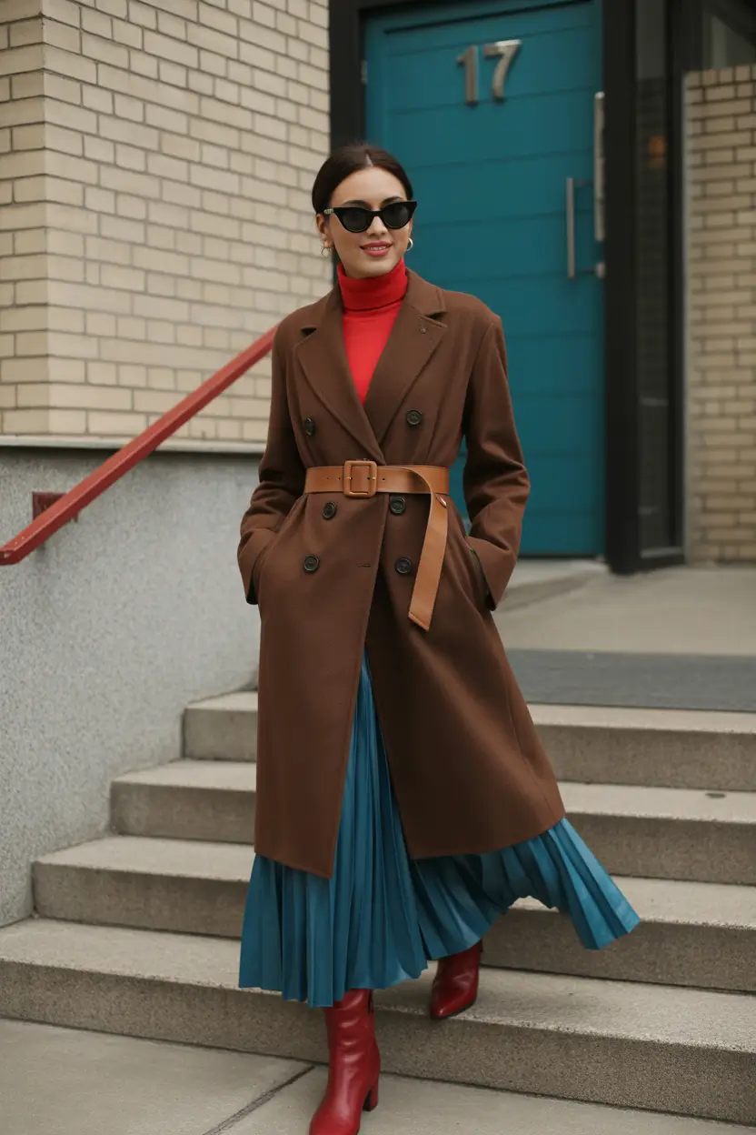 Winter business casual Work Outfits 2025 - 2026 Style Guide Layered Color Blocking Brilliance