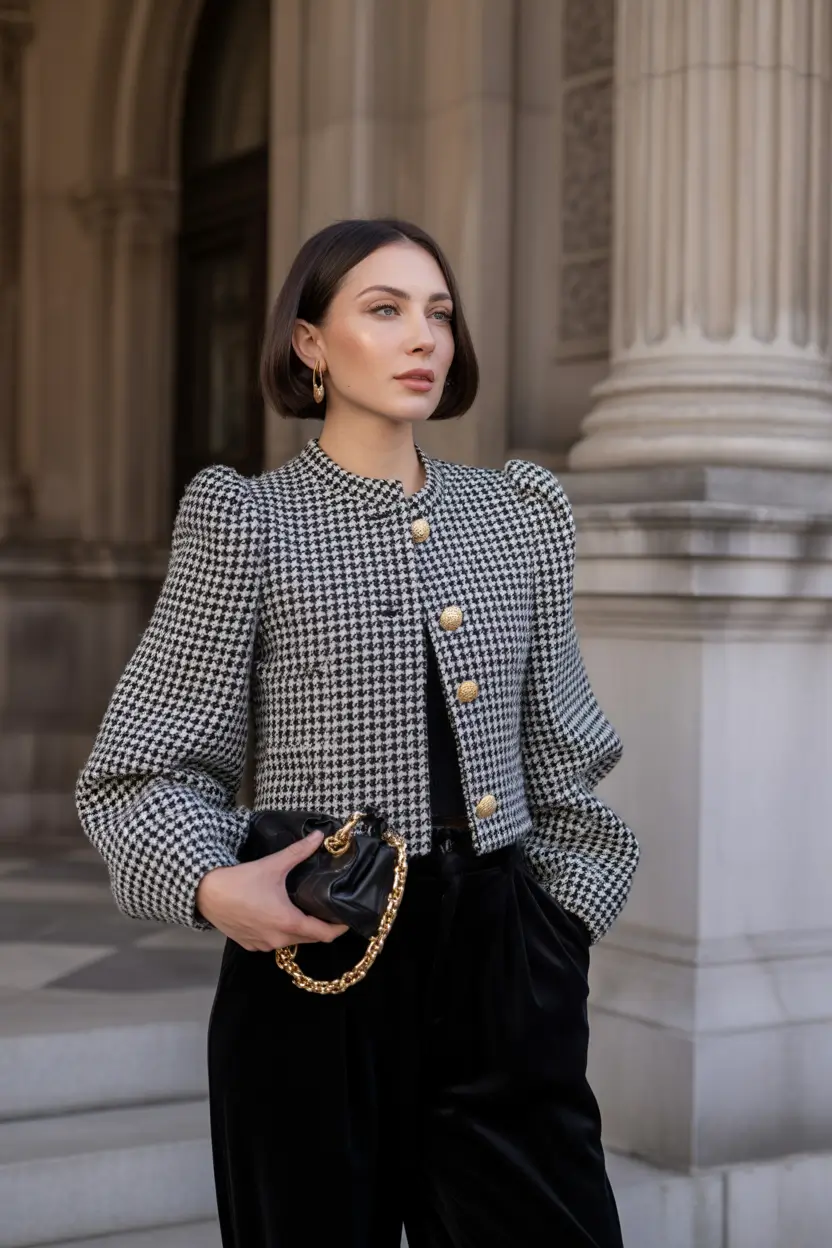 Winter business casual Work Outfits 2025 - 2026 Style Guide Houndstooth Heritage Chic