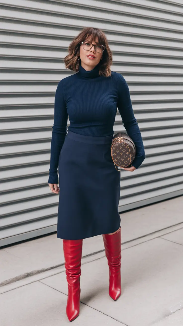 Winter business casual Work Outfits 2025 - 2026 Style Guide Navy Confidence with a Pop of Red
