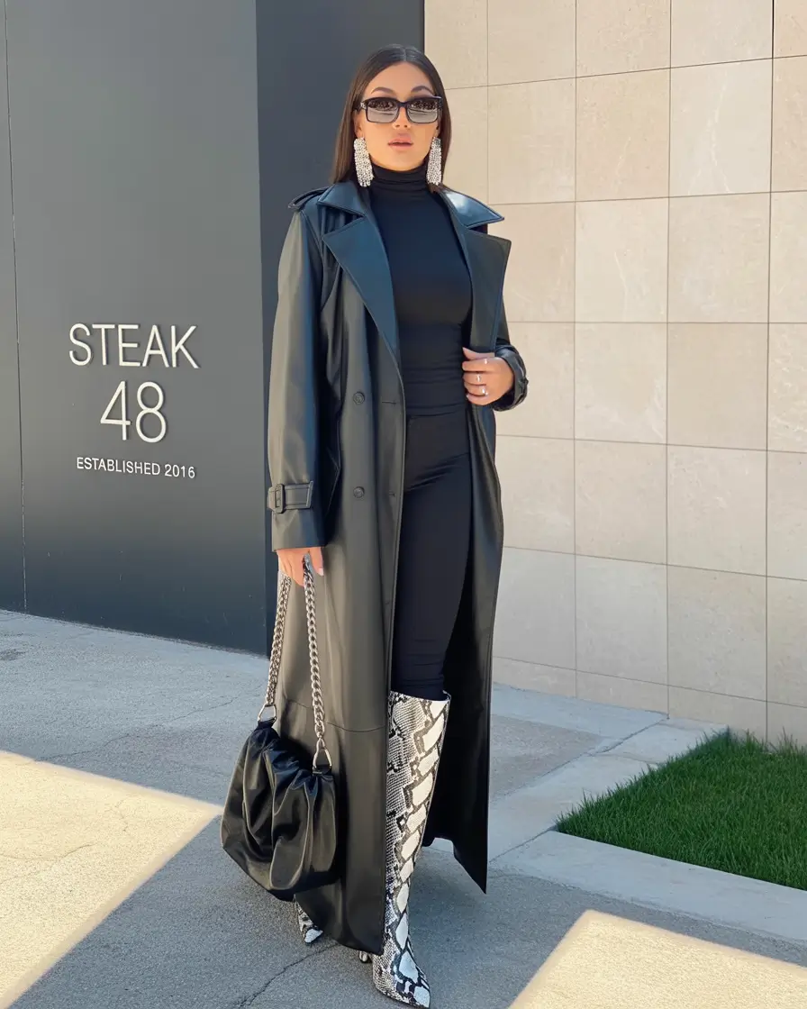 Winter business casual Work Outfits 2025 - 2026 Style Guide Edgy Noir with Snakeskin Drama
