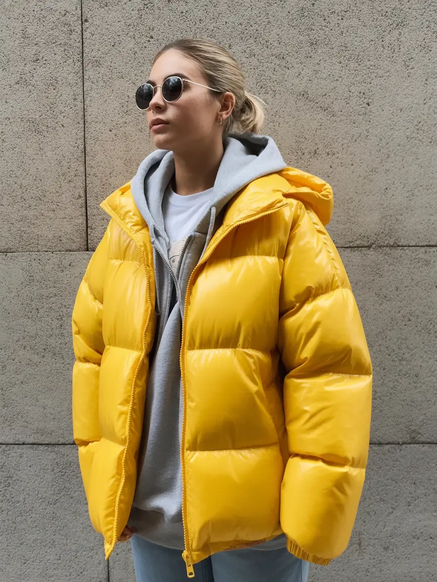 winter fits ideas 2025 / 2026 Sunny Puffer Glow