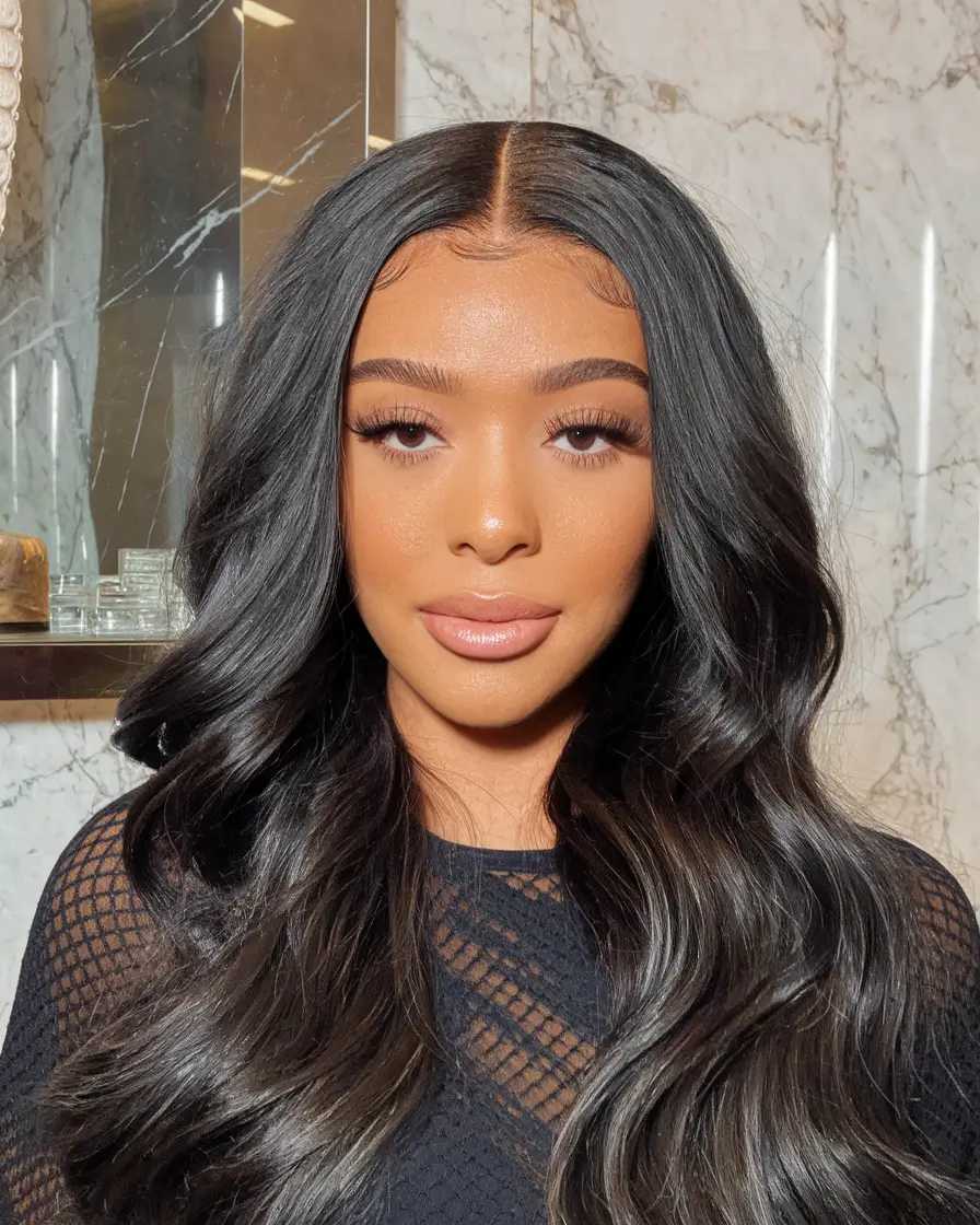 Winter Hairstyles 2025-2026 Trends & Ideas Dark Waves with Subtle Shine