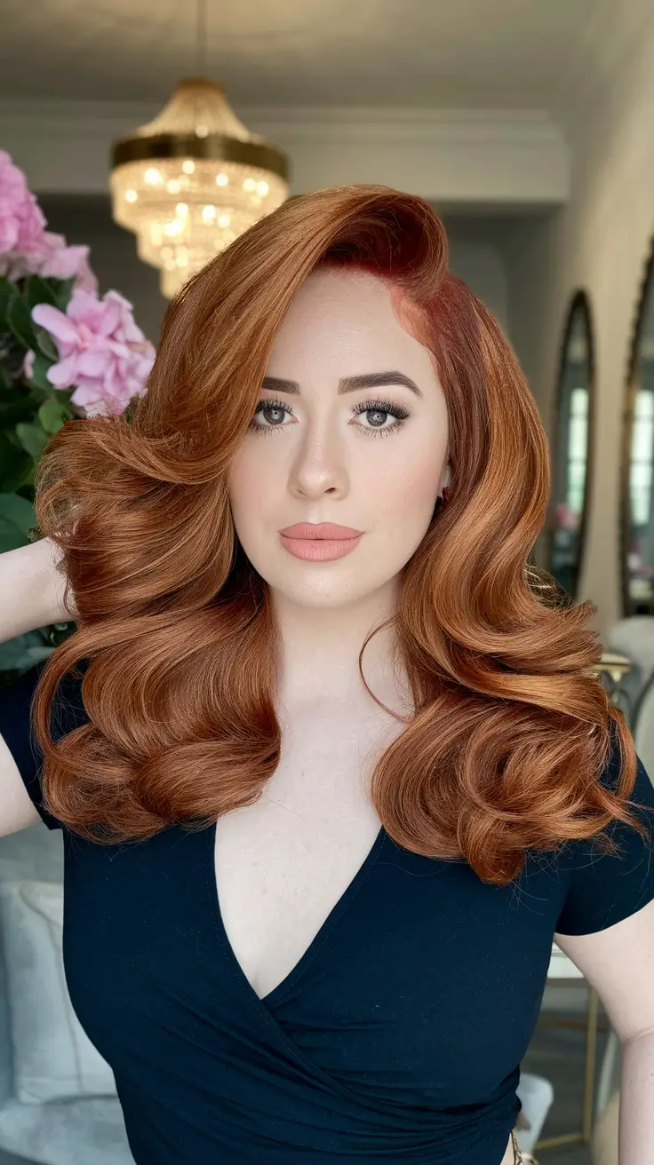 Winter Hairstyles 2025-2026 Trends & Ideas Hollywood Waves in Warm Red