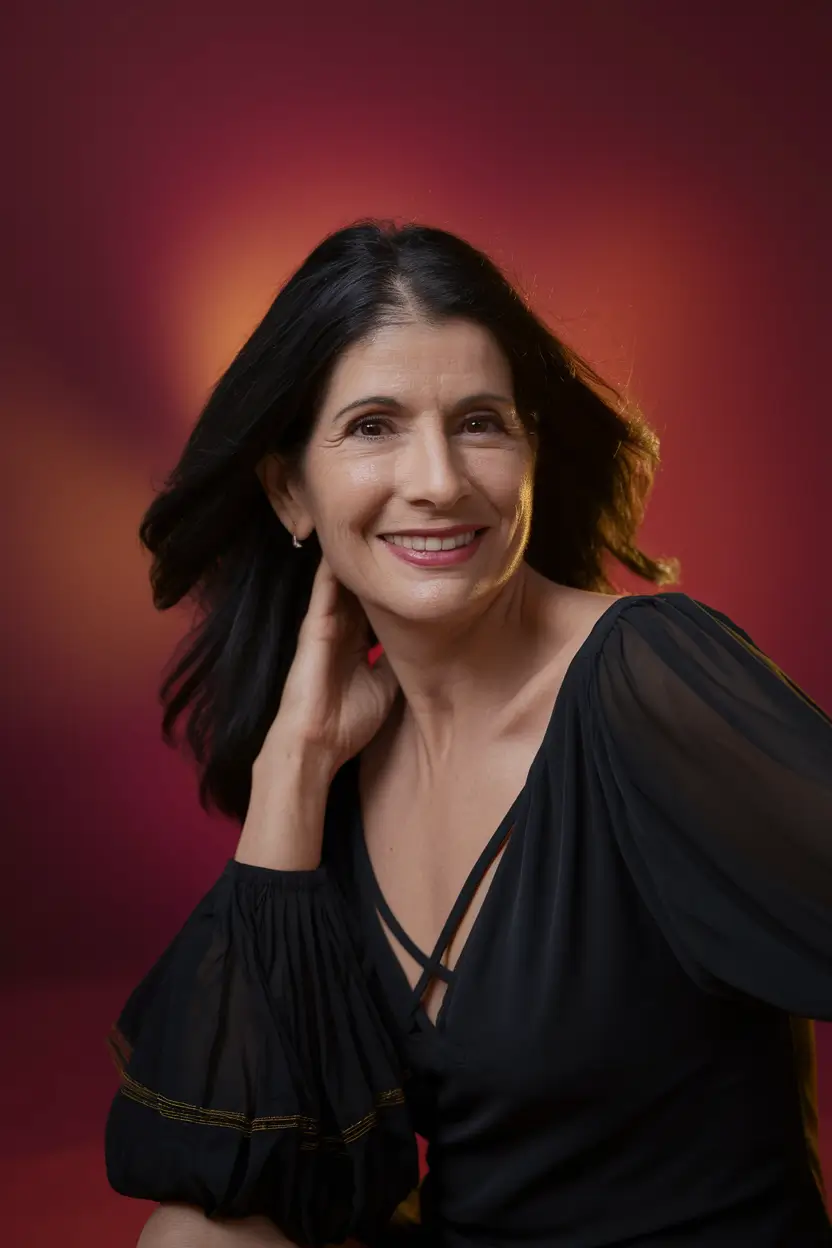 Winter Hairstyles & Color 2025-2026 for Women Over 40 Flowing Black Elegance