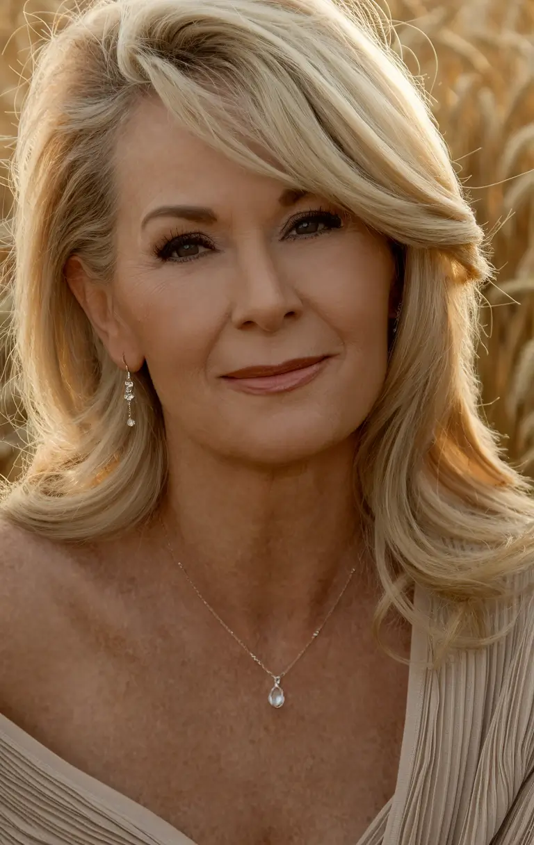Winter Hairstyles & Color 2025-2026 for Women Over 40 Golden Side-Swept Glamour