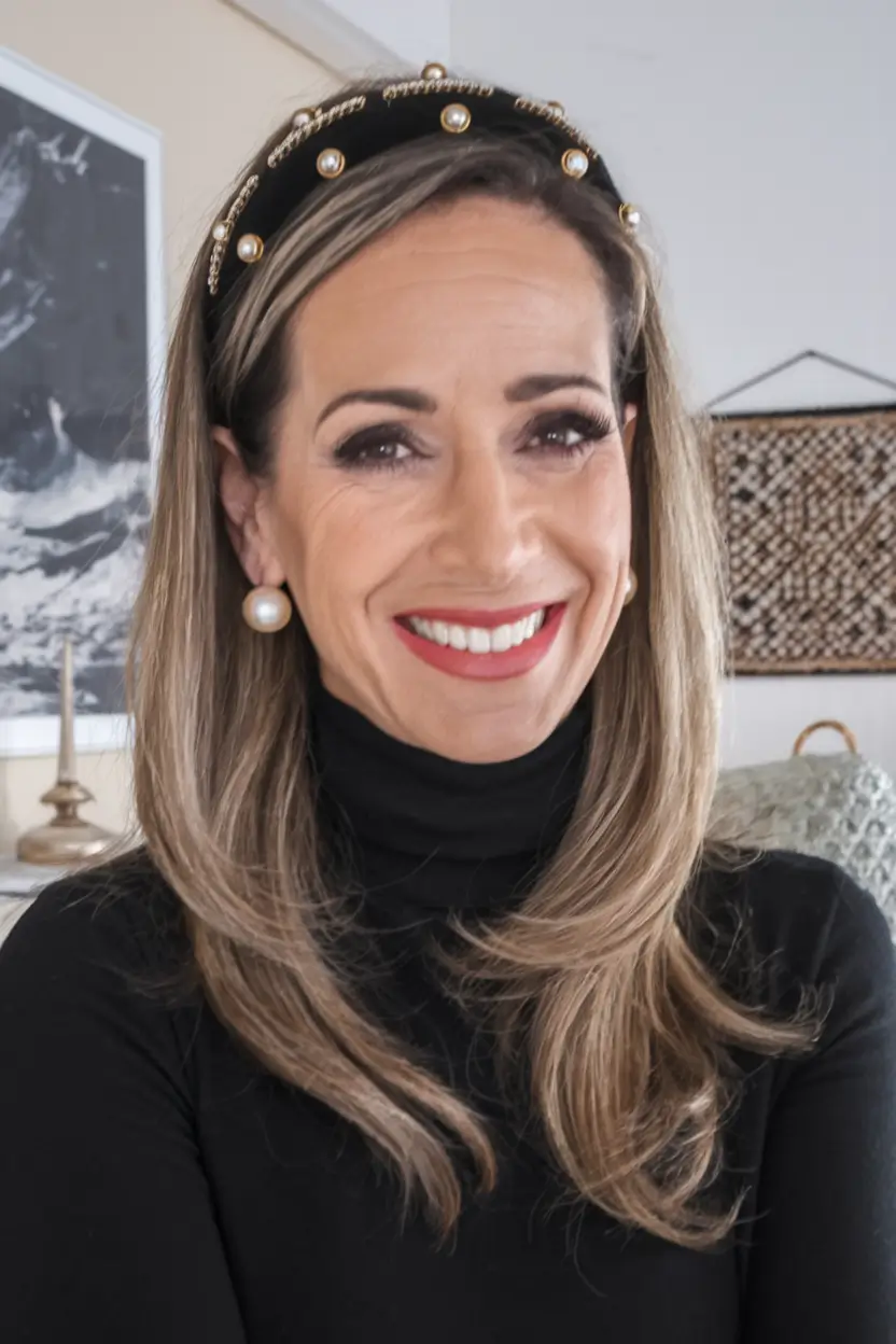 Winter Hairstyles & Color 2025-2026 for Women Over 40 Headband Chic with Subtle Highlights