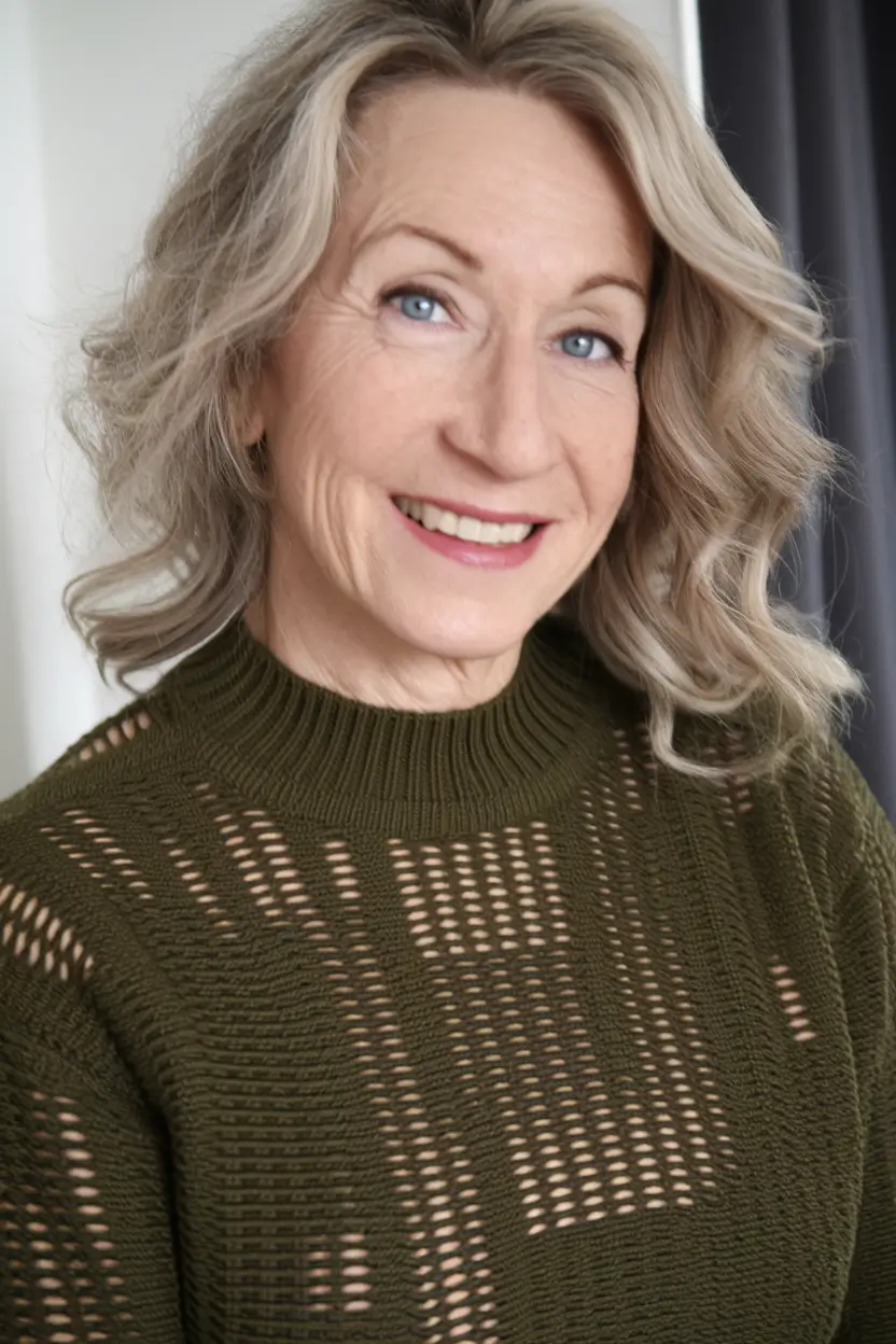 Winter Hairstyles & Color 2025-2026 for Women Over 40 Soft Waves with Ashy Highlights
