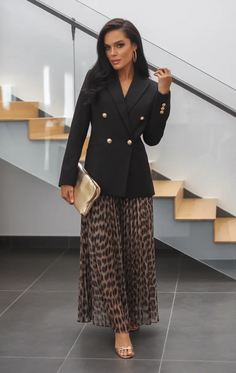 winter office outfits for work ideas 2025 - 2026 Leopard Luxe