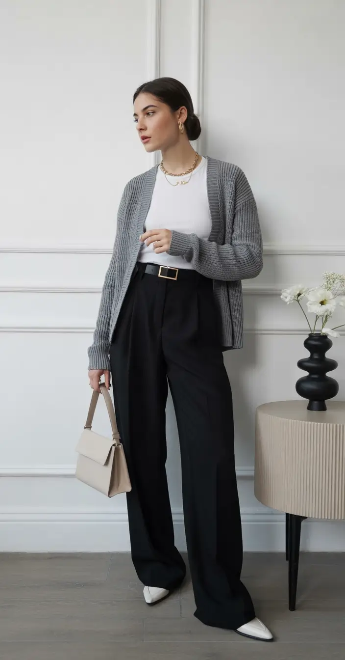 winter office outfits for work ideas 2025 - 2026 Minimalist Gray Cardigan