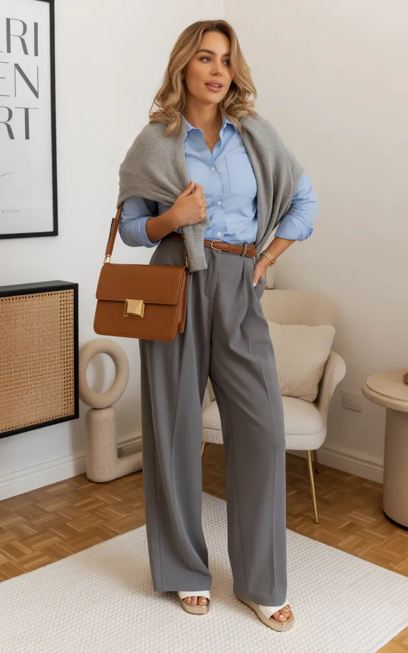 winter office outfits for work ideas 2025 - 2026 Blue Shirt Power