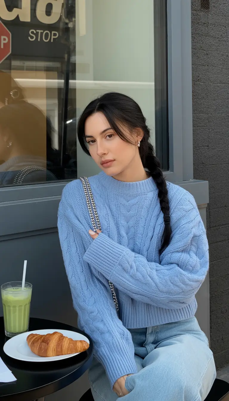 winter outfit inspo ideas 2025 / 2026 Powder Blue Cafe Knit