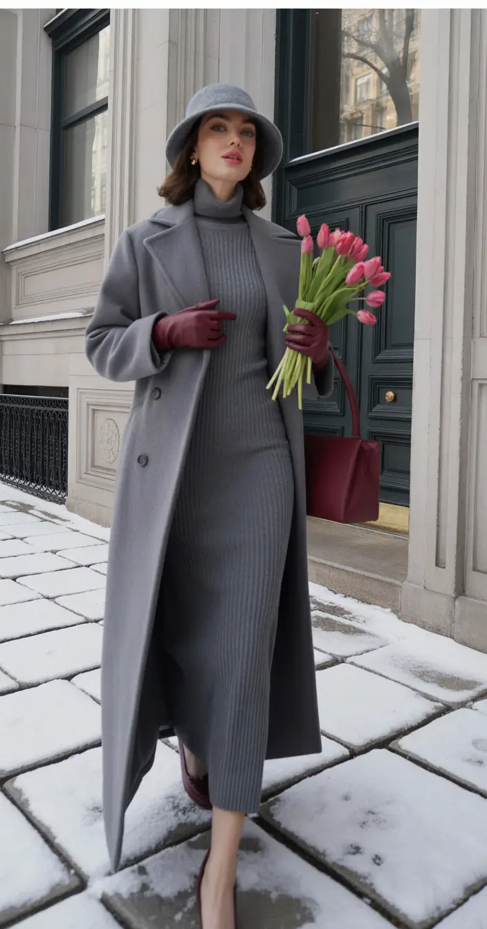 winter outfits cold Weather ideas 2025 / 2026 Monochrome Elegance in Grey