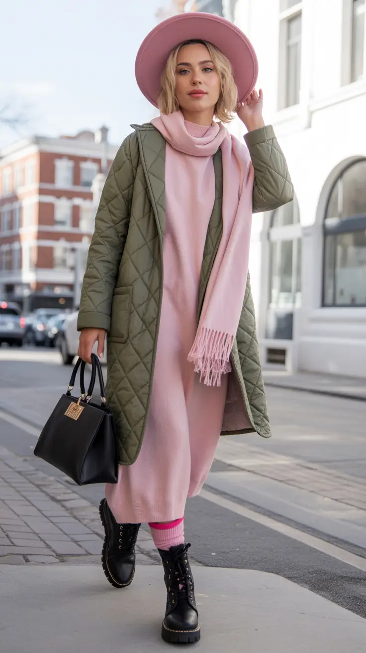 winter outfits cold Weather ideas 2025 / 2026 Playful Pastels with Military Green