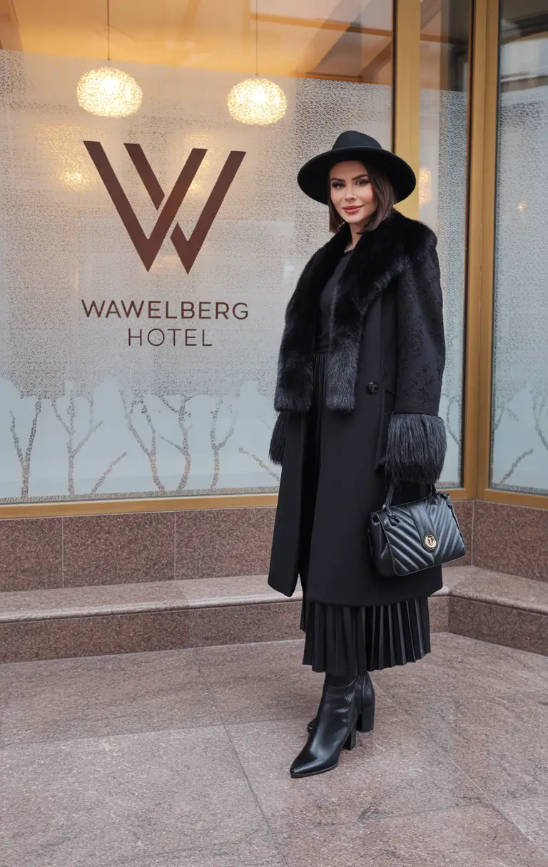 winter outfits cold Weather ideas 2025 / 2026 Black Glamour with Fur Details