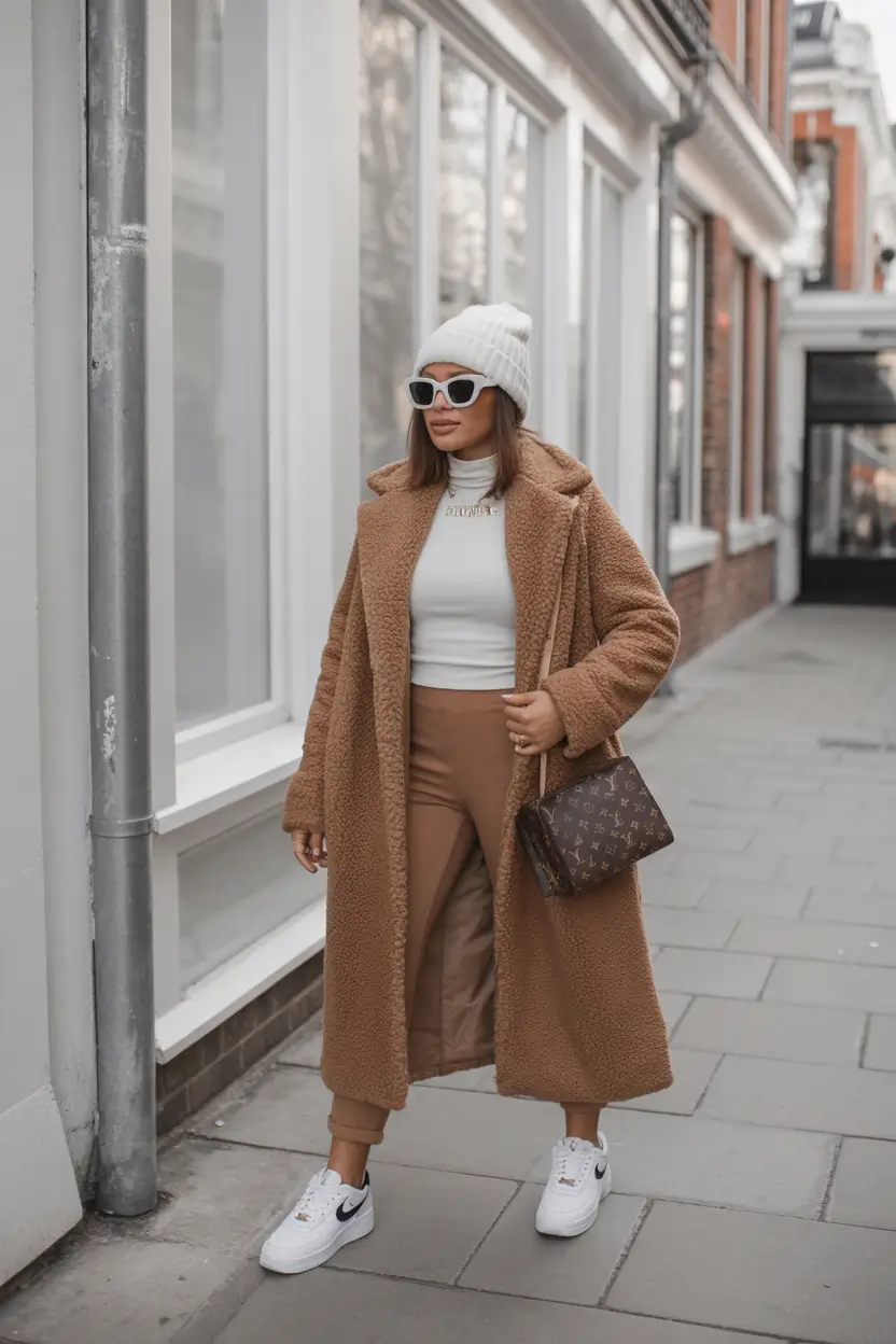 winter outfits cold Weather ideas 2025 / 2026 Teddy Coat Street Style