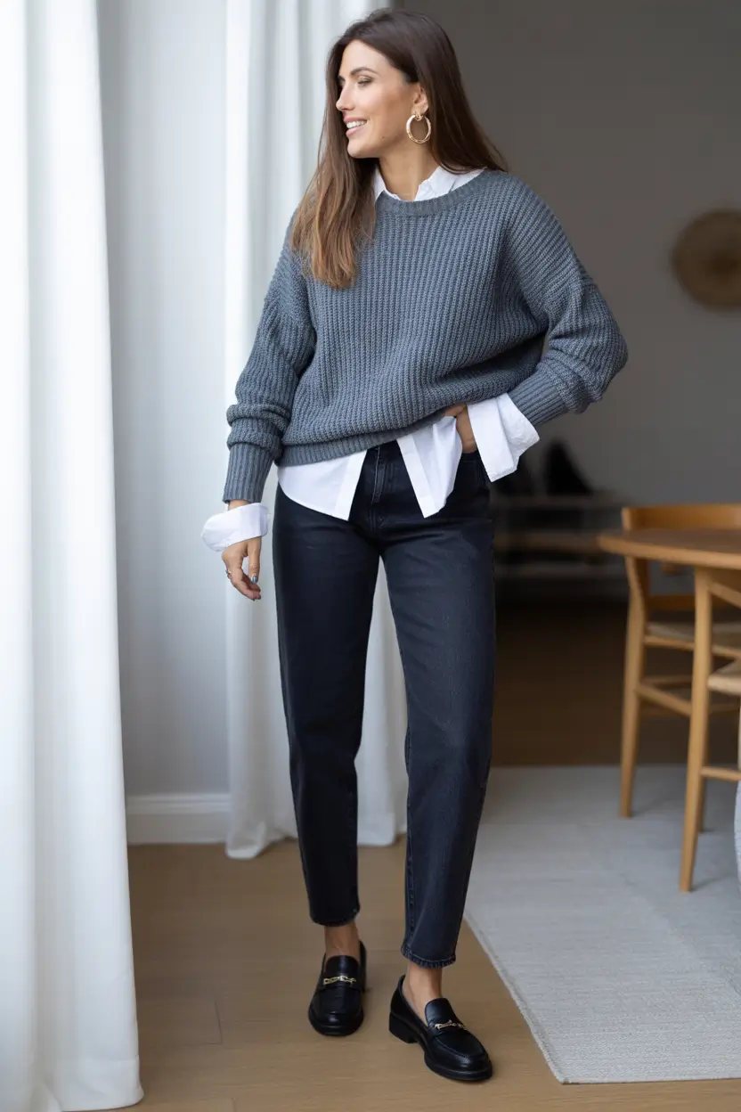 winter outfits cold Weather ideas 2025 / 2026 Relaxed Layering with Denim