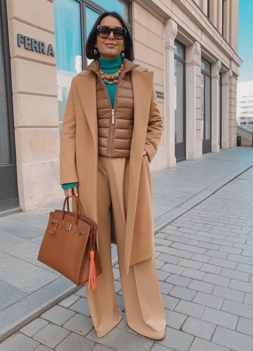 winter outfits cold Weather ideas 2025 / 2026 Camel Layers with a Pop of Color