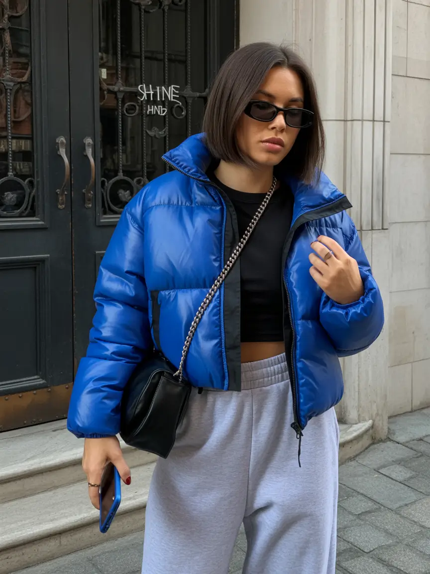 winter outfits ideas 2025 / 2026 Electric Blue Puffer Vibes