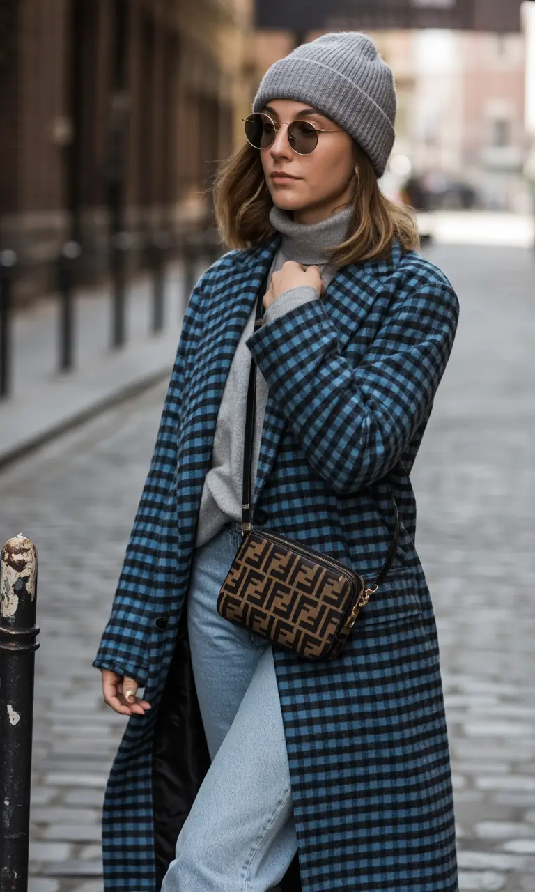 winter outfits ideas 2025 / 2026 Checked Coat with Cozy Neutrals