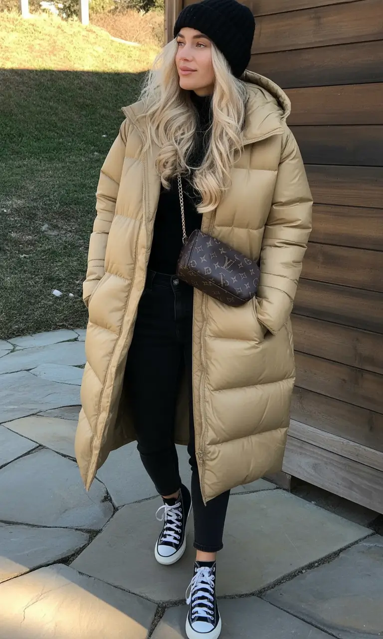 winter outfits ideas 2025 / 2026 Sporty Beige Puffer