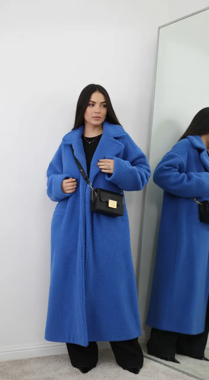 winter outfits ideas 2025 / 2026 Blue Teddy Statement