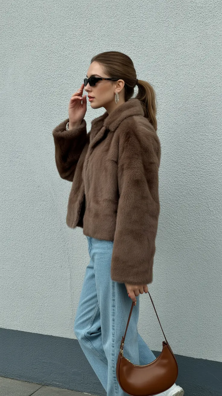 winter outfits ideas 2025 / 2026 Soft Brown Cropped Fur