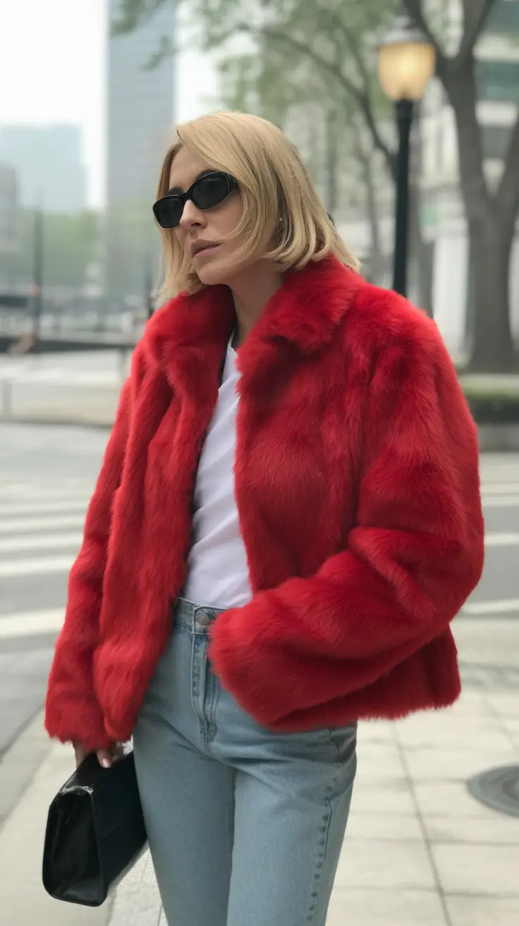 winter outfits ideas 2025 / 2026 Red Boldness in Fur