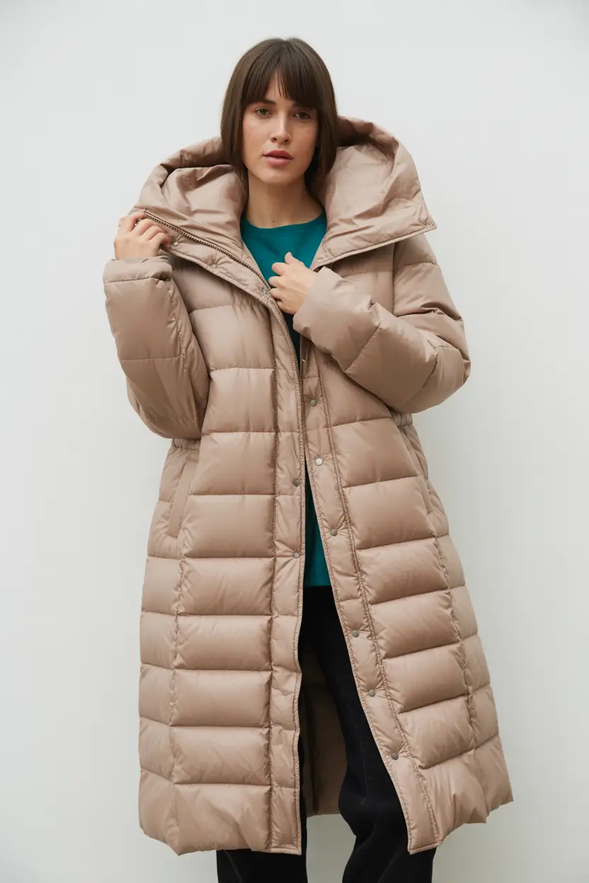 winter outfits ideas 2025 / 2026 Minimalist Taupe Puffer
