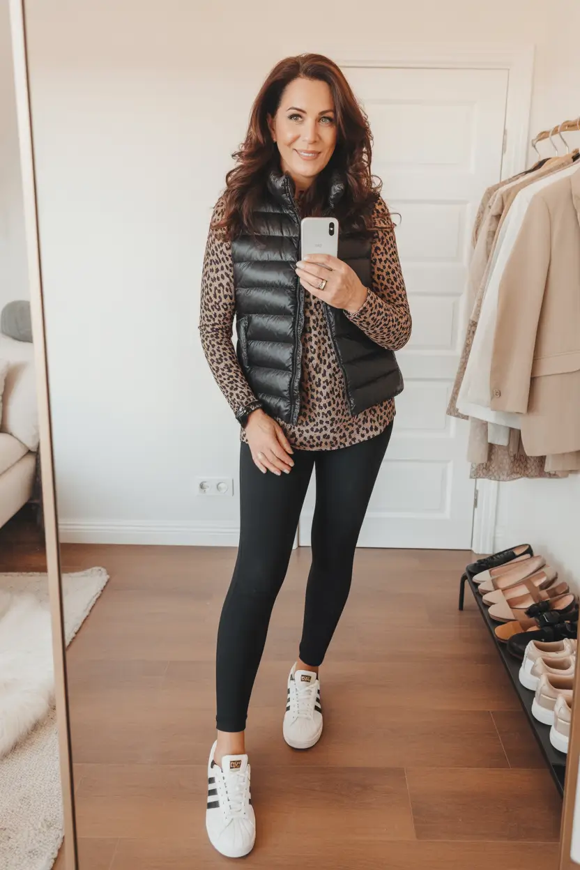 Winter Outfits Over 40 Style Guide 2025 - 2026 Sporty Layers with Leopard Print