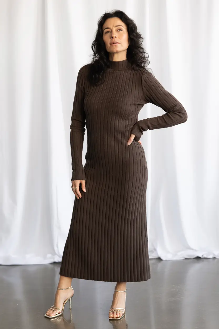 Winter Outfits Over 40 Style Guide 2025 - 2026 Ribbed Knit Dress for Effortless Elegance