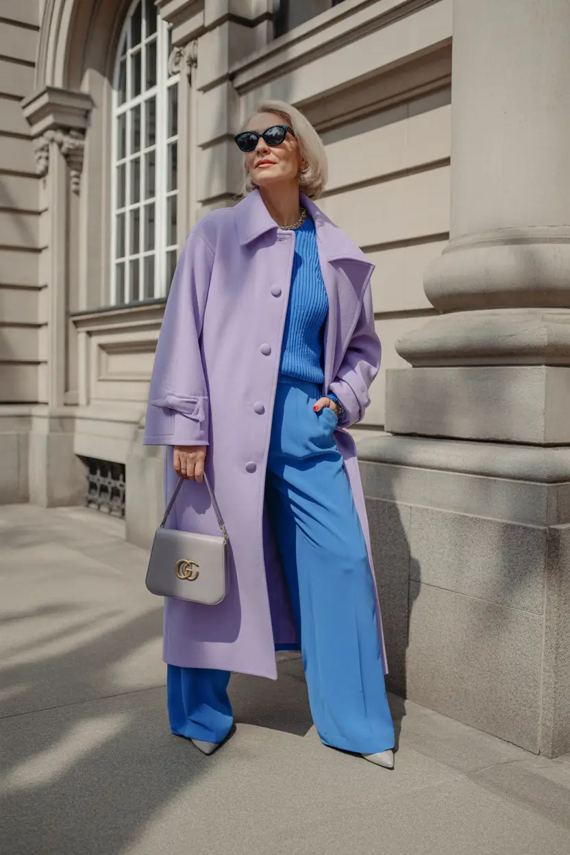Winter Outfits Over 40 Style Guide 2025 - 2026 Color-Blocked Elegance in Blue and Lilac