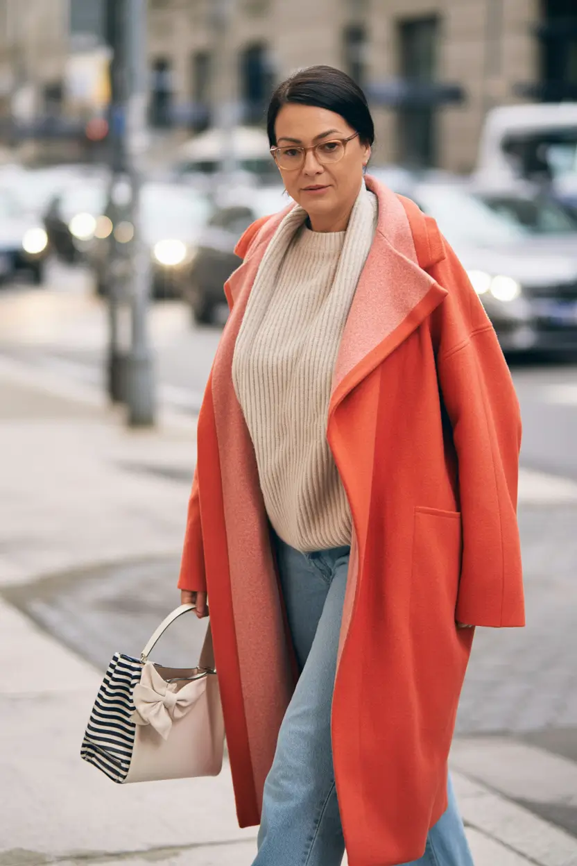 Winter Outfits Over 40 Style Guide 2025 - 2026 Bold Coral with Soft Knits