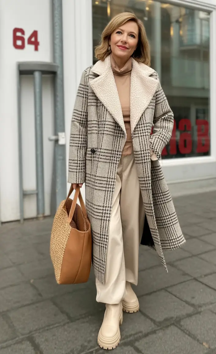 Winter Outfits Over 40 Style Guide 2025 - 2026 Warm Neutrals in Checks and Cream