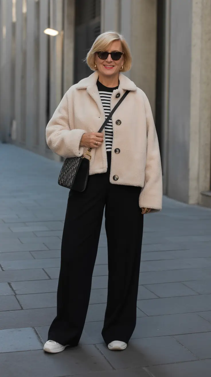 Winter Outfits Over 40 Style Guide 2025 - 2026 Parisian-Inspired Stripes and Cream