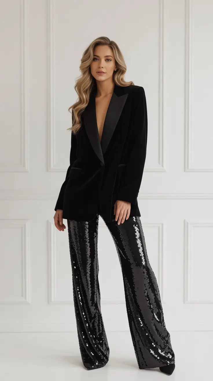 Best Christmas Outfit 2025 Black-Tie Sequined Glam