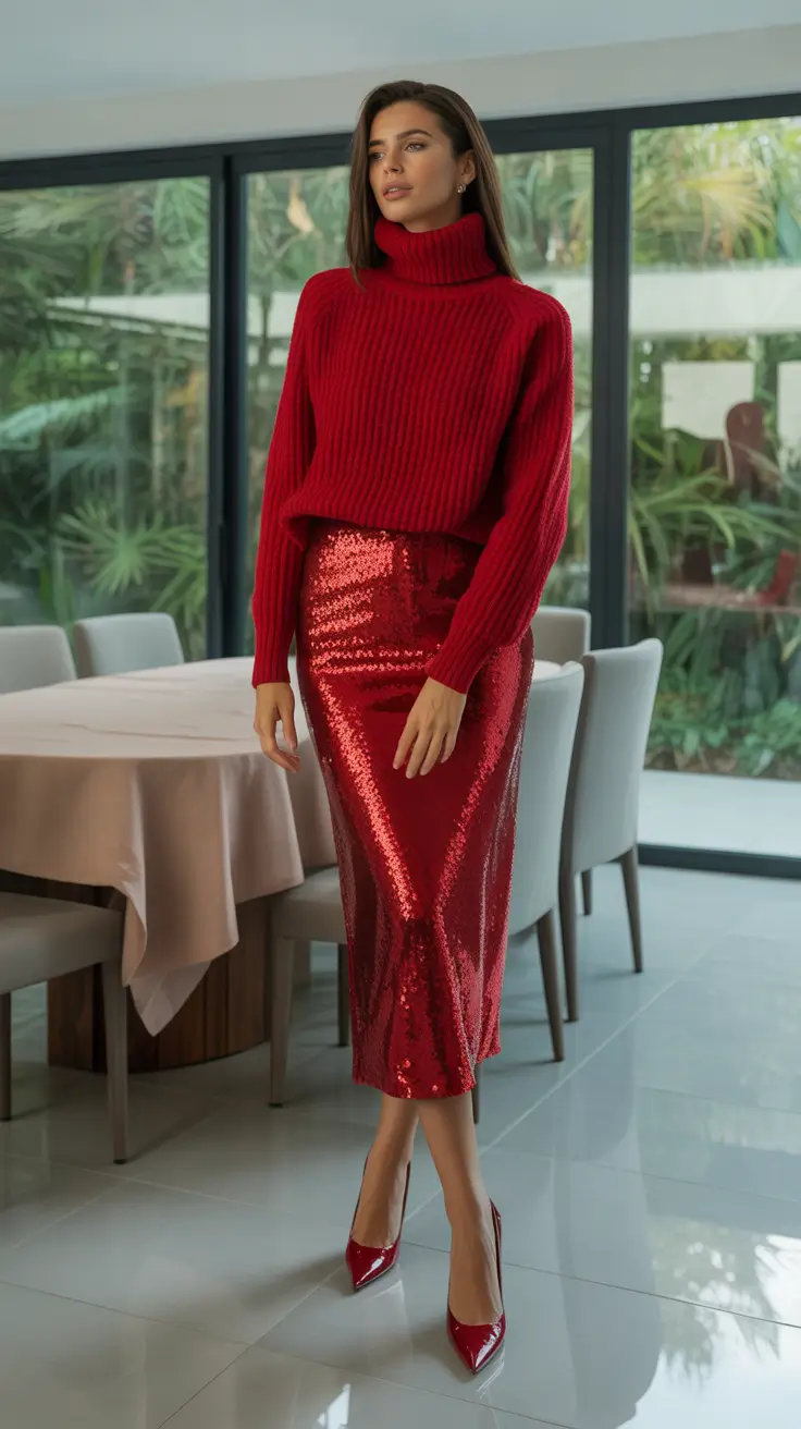 Best Christmas Outfit 2025 Red-on-Red Sparkle Moment