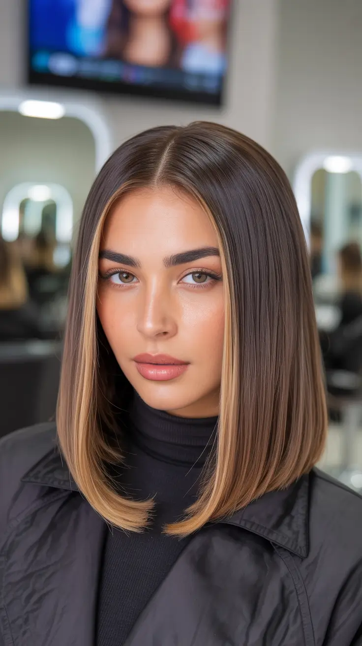 Bob Haircuts Ideas Winter 2025-2026 Sleek Caramel Balayage Bob