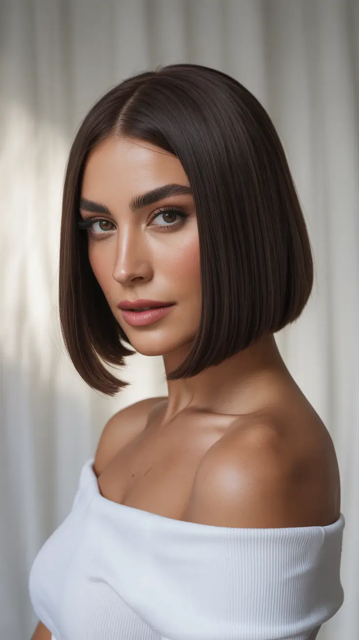 Bob Haircuts Ideas Winter 2025-2026 Elegant Straight Bob with Gloss Finish