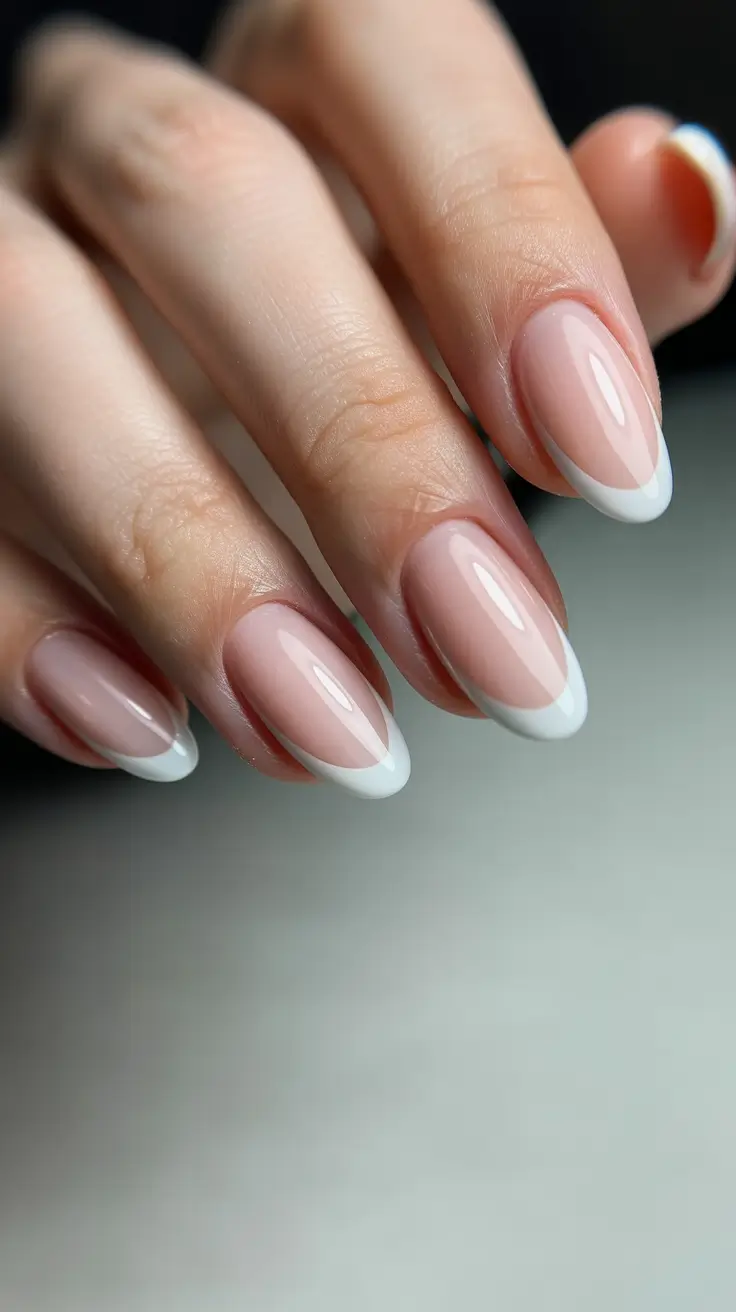 christmas french nails ideas 2025 Timeless Almond White